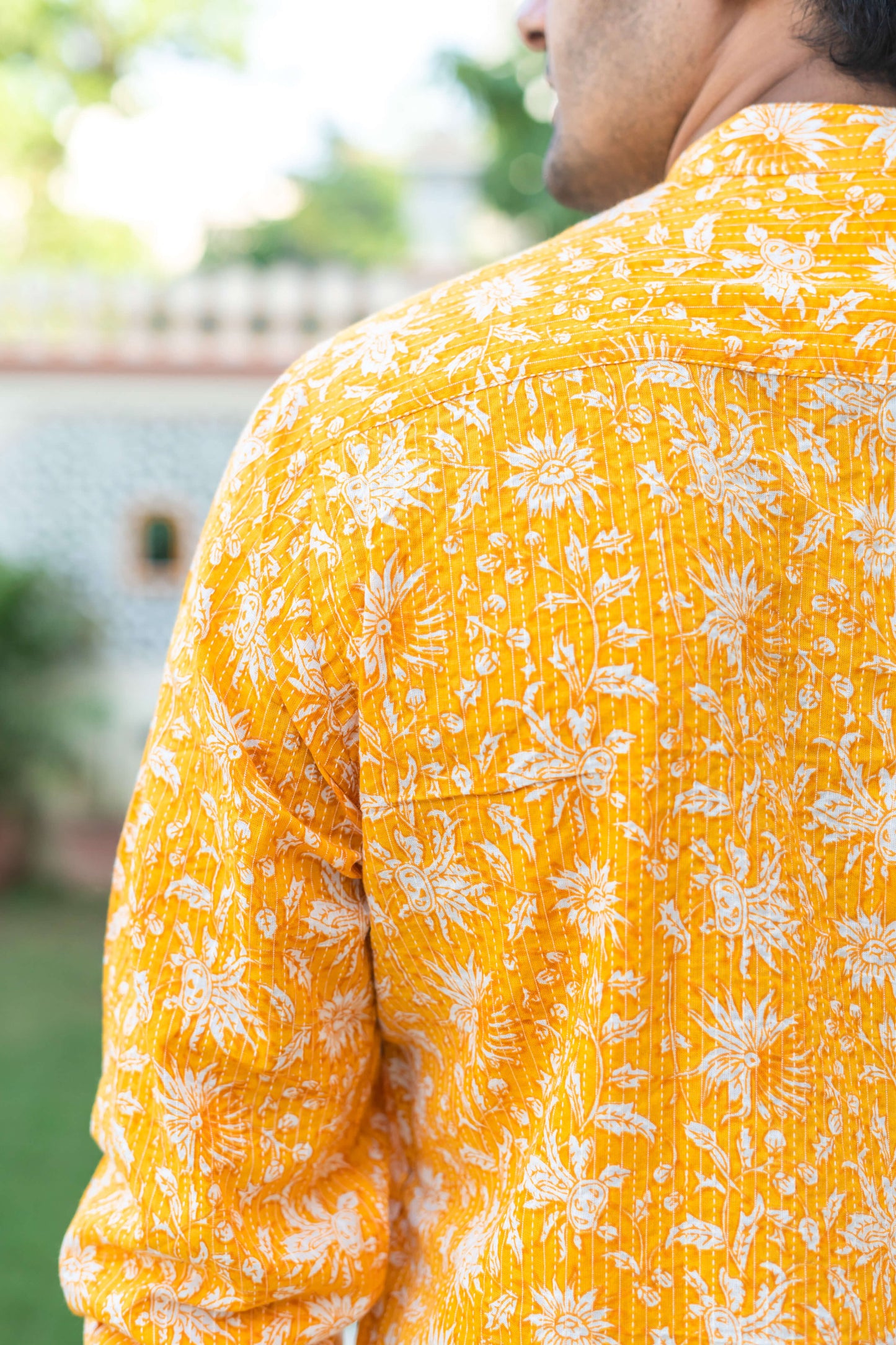 The Yellow Kantha Work Short Kurta With All-Over Floral Print