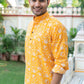 The Yellow Kantha Work Short Kurta With All-Over Floral Print