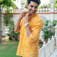 The Yellow Kantha Work Short Kurta With All-Over Floral Print