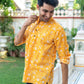Yellow Short Kurta for Men With Kantha Work