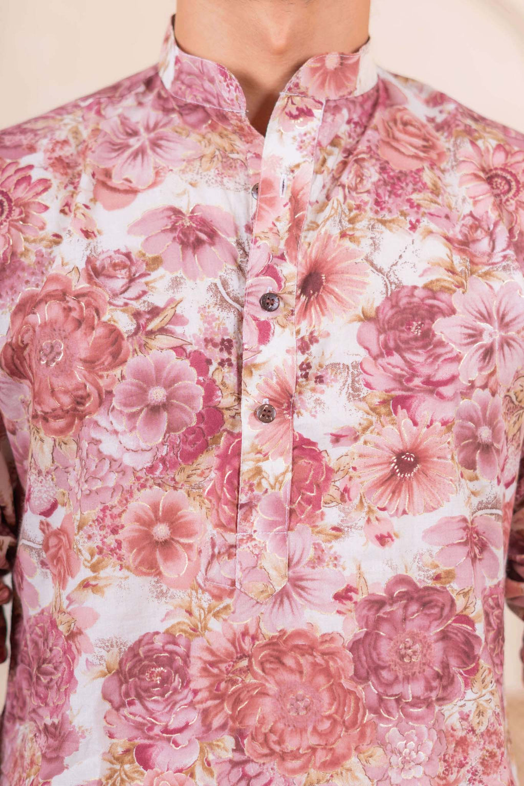 The Off White Long Kurta With All-Over Flower Foil Print