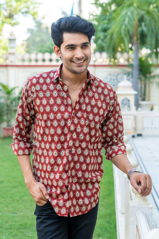 The Bagru Red Floral Print Shirt