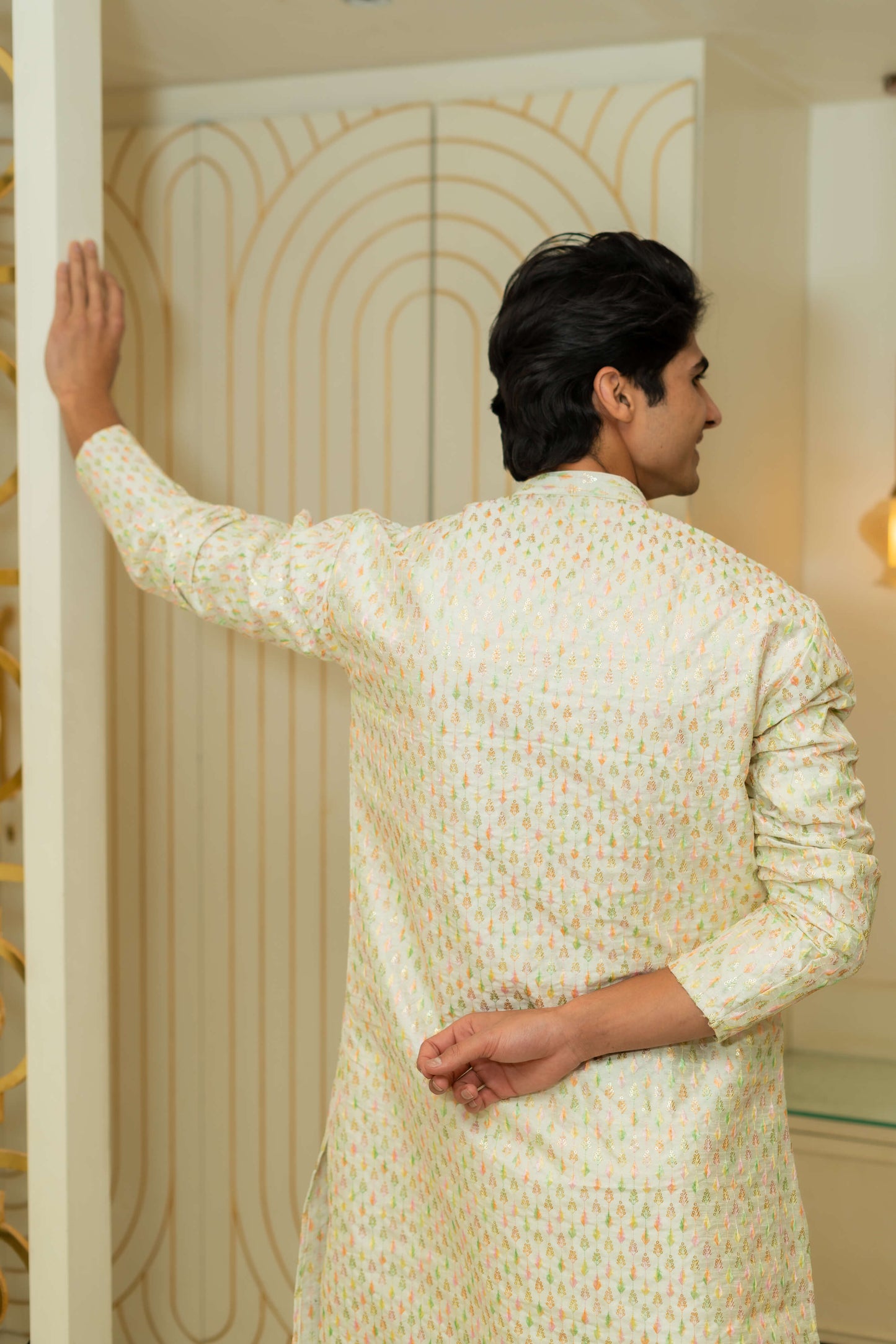 The Heavy Off-White Long Kurta With Multicolour Thread Work And Sequins