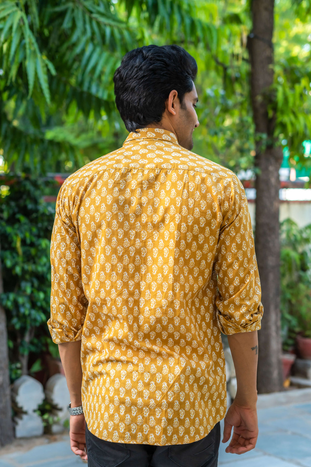 The Mustard Color Shirt With White Butti Print