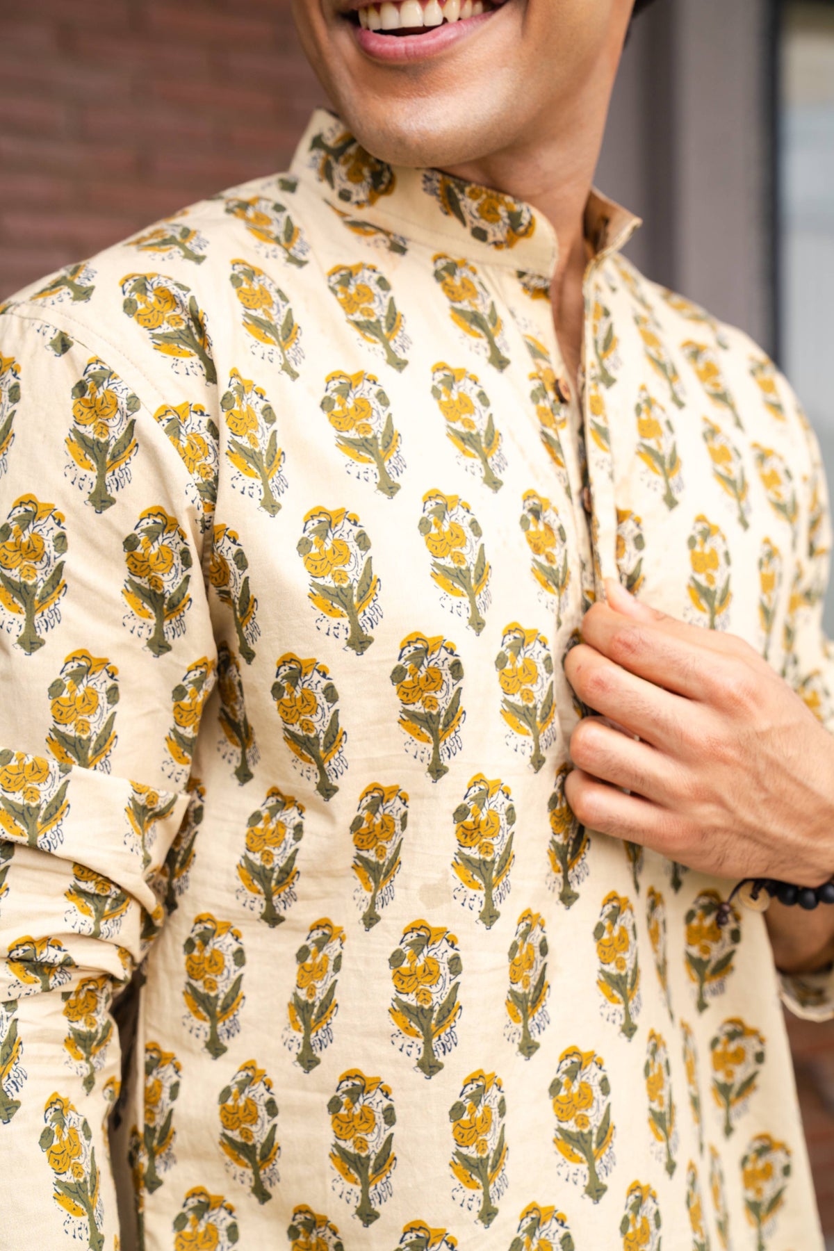 The Beige Color Short Kurta With Mughal Print