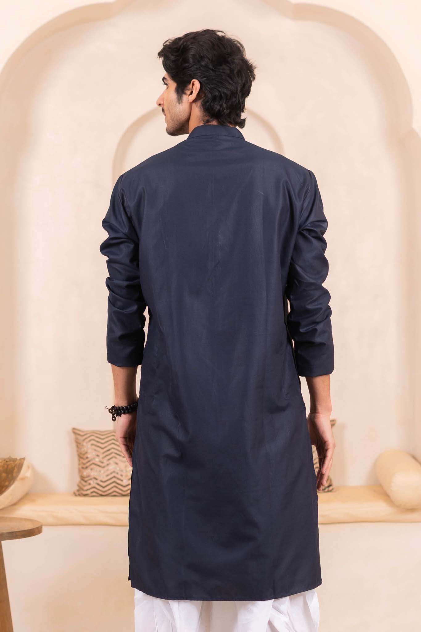 The Navy Blue Oxford Long Kurta