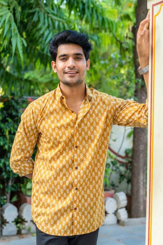 The Mustard Color Shirt With White Butti Print