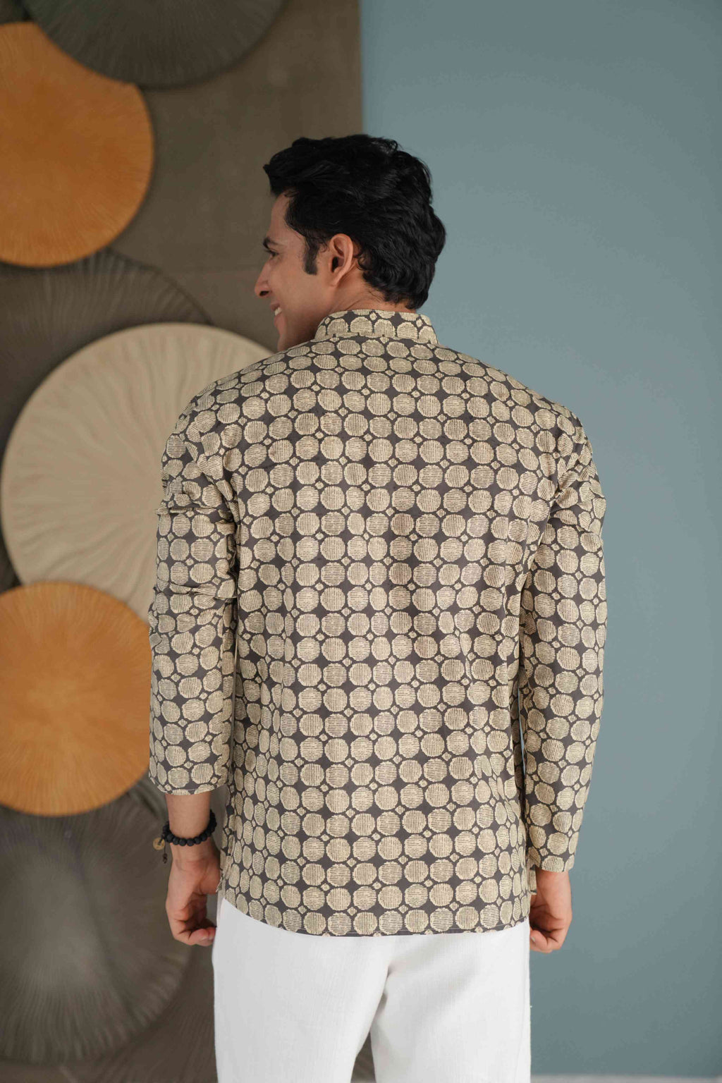 The Pebble Grey Short Kurta With Circle Pattern
