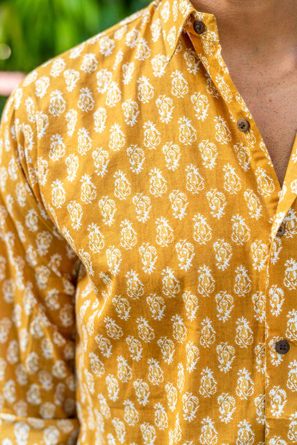 The Mustard Color Shirt With White Butti Print