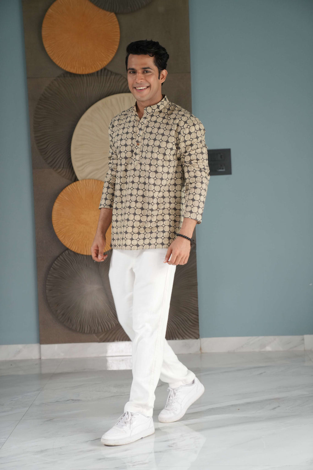 The Pebble Grey Short Kurta With Circle Pattern