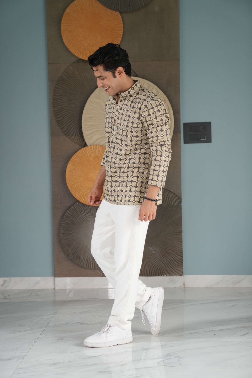 The Pebble Grey Short Kurta With Circle Pattern