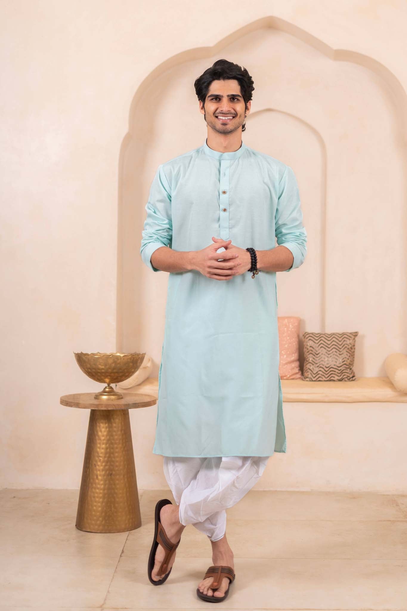 The Light Green Long Kurta for Men