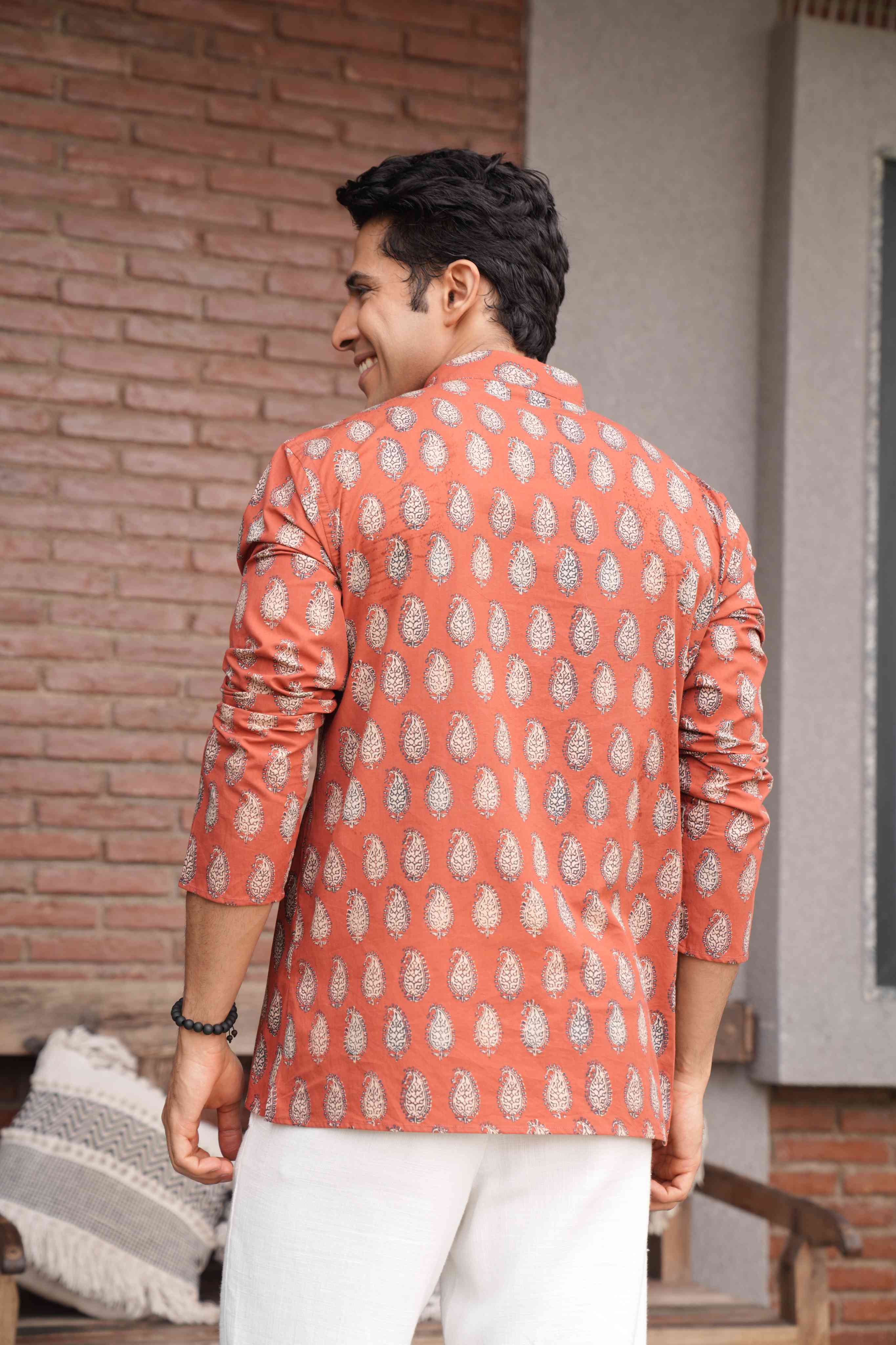 The Rust Red Short Kurta With Paisley Print