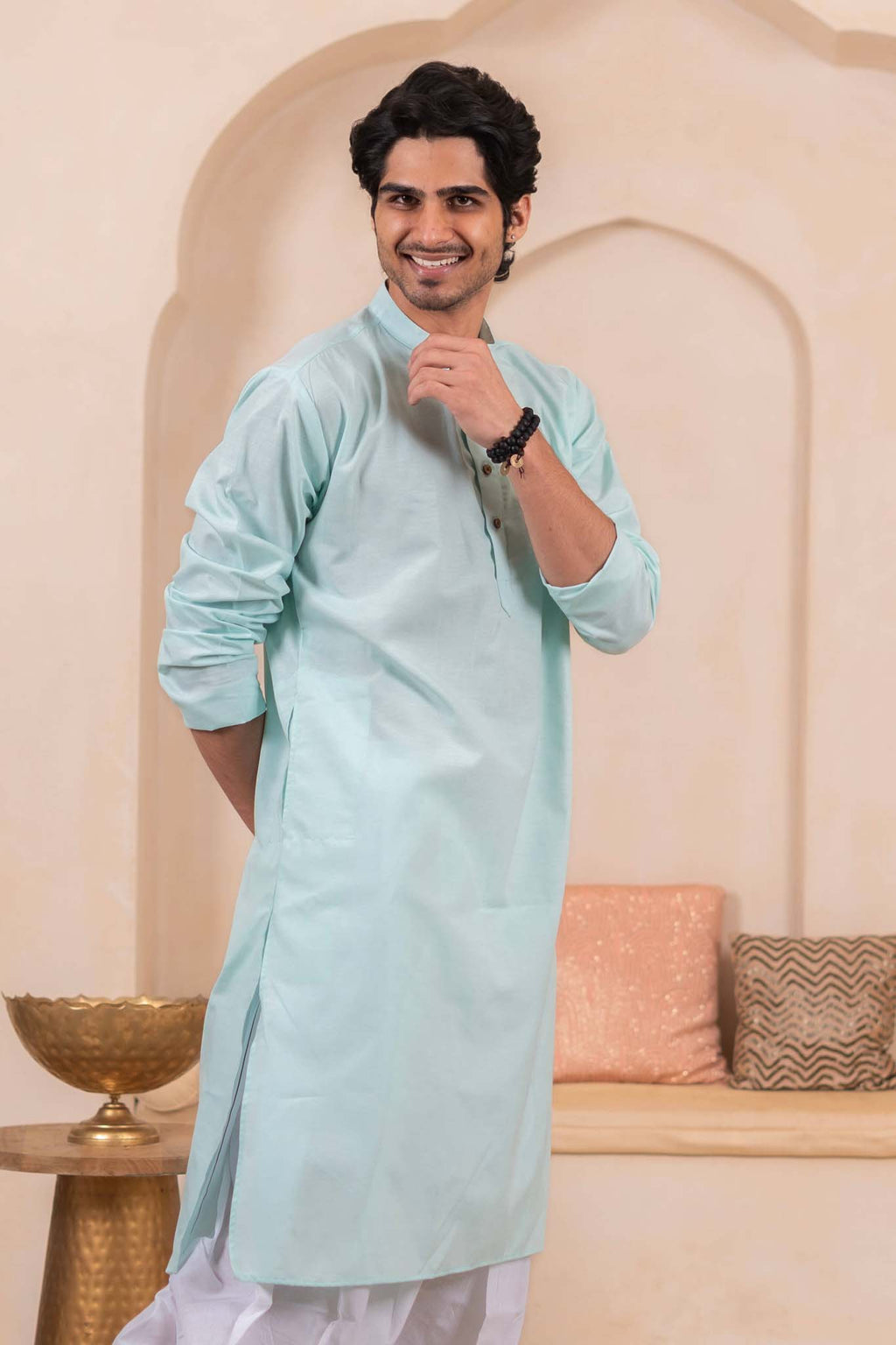 The Light Green Long Kurta for Men