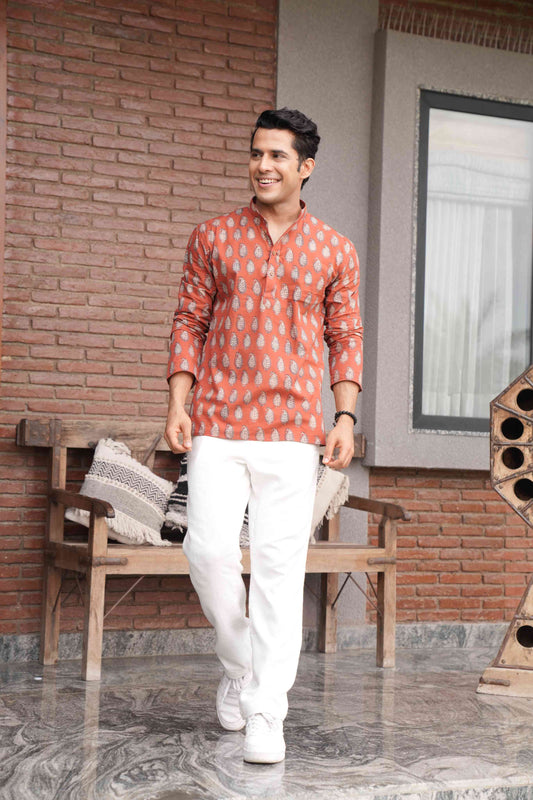 The Rust Red Short Kurta With Paisley Print