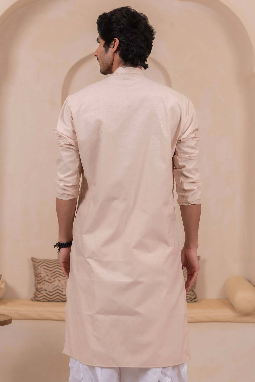 The Solid Pink Oxford Long Kurta for Men