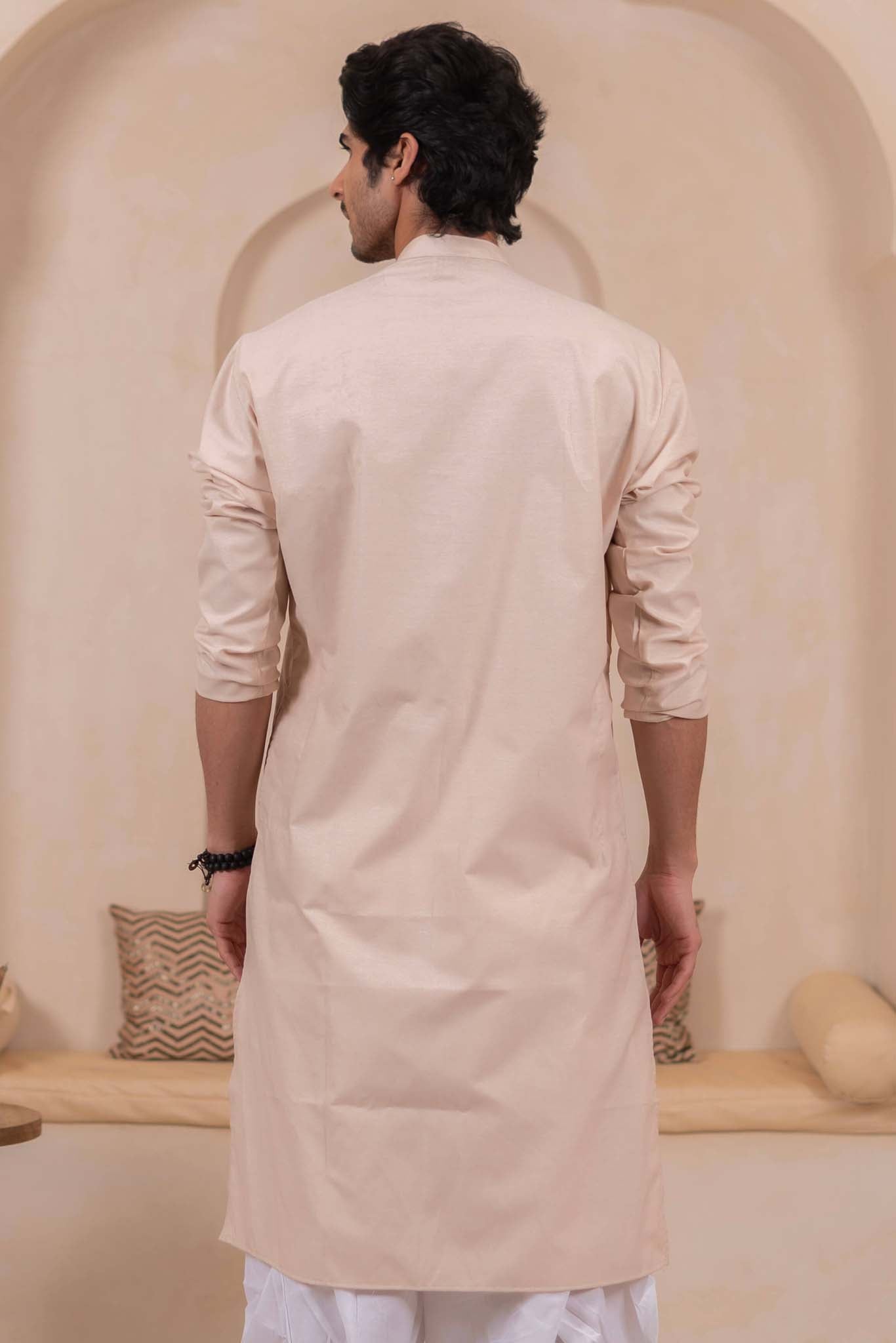 The Solid Pink Oxford Long Kurta for Men