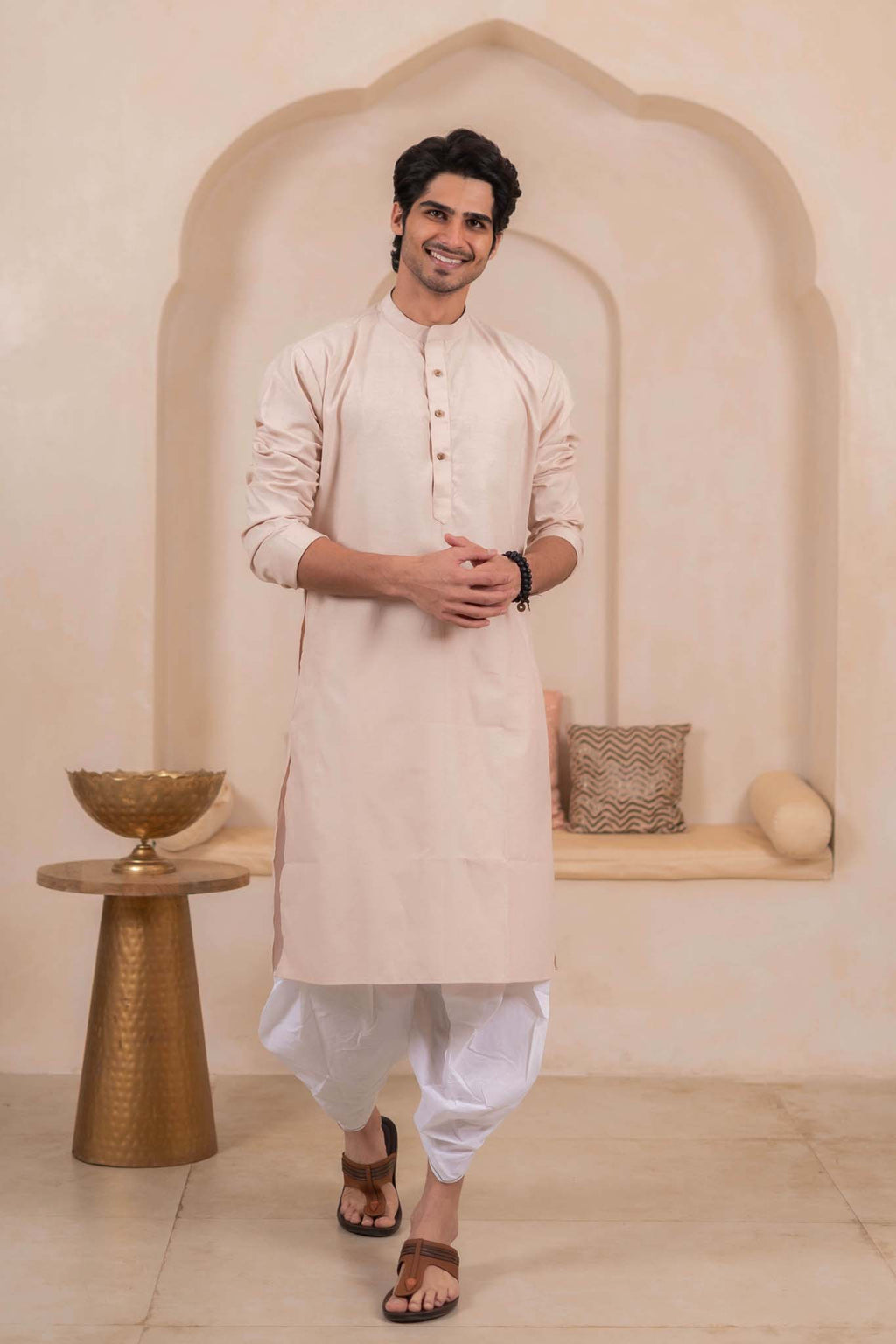 The Solid Pink Oxford Long Kurta for Men