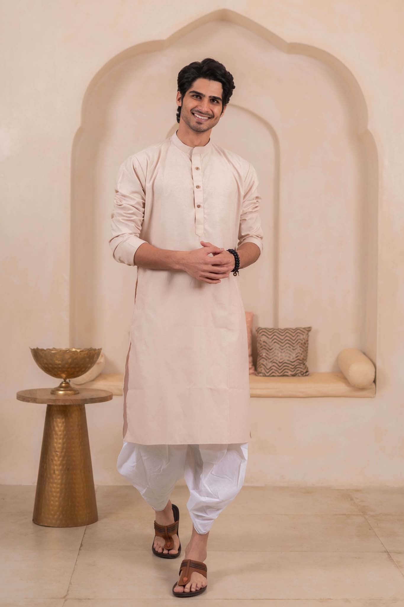 The Solid Pink Oxford Long Kurta for Men