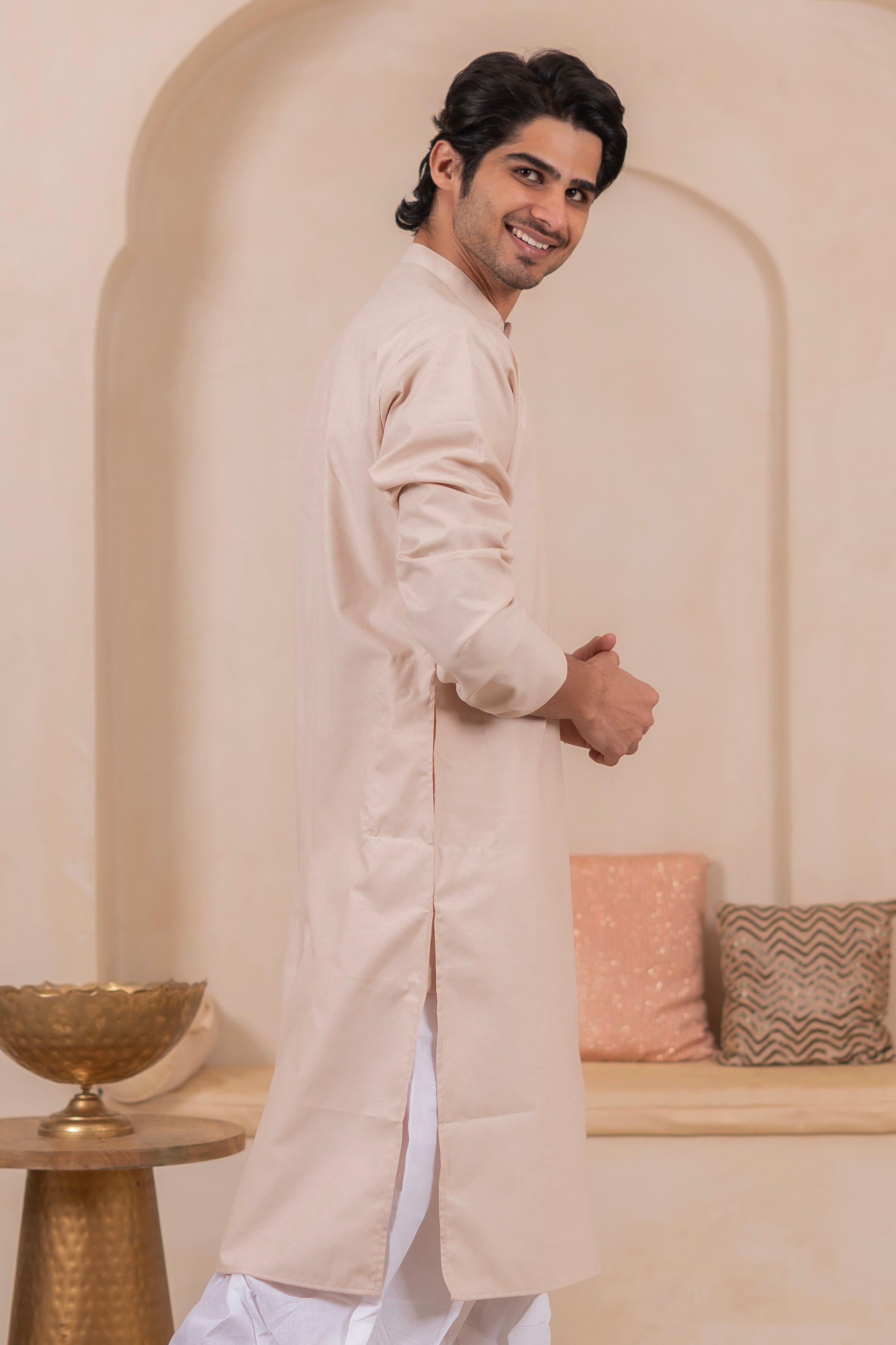 The Solid Pink Oxford Long Kurta for Men