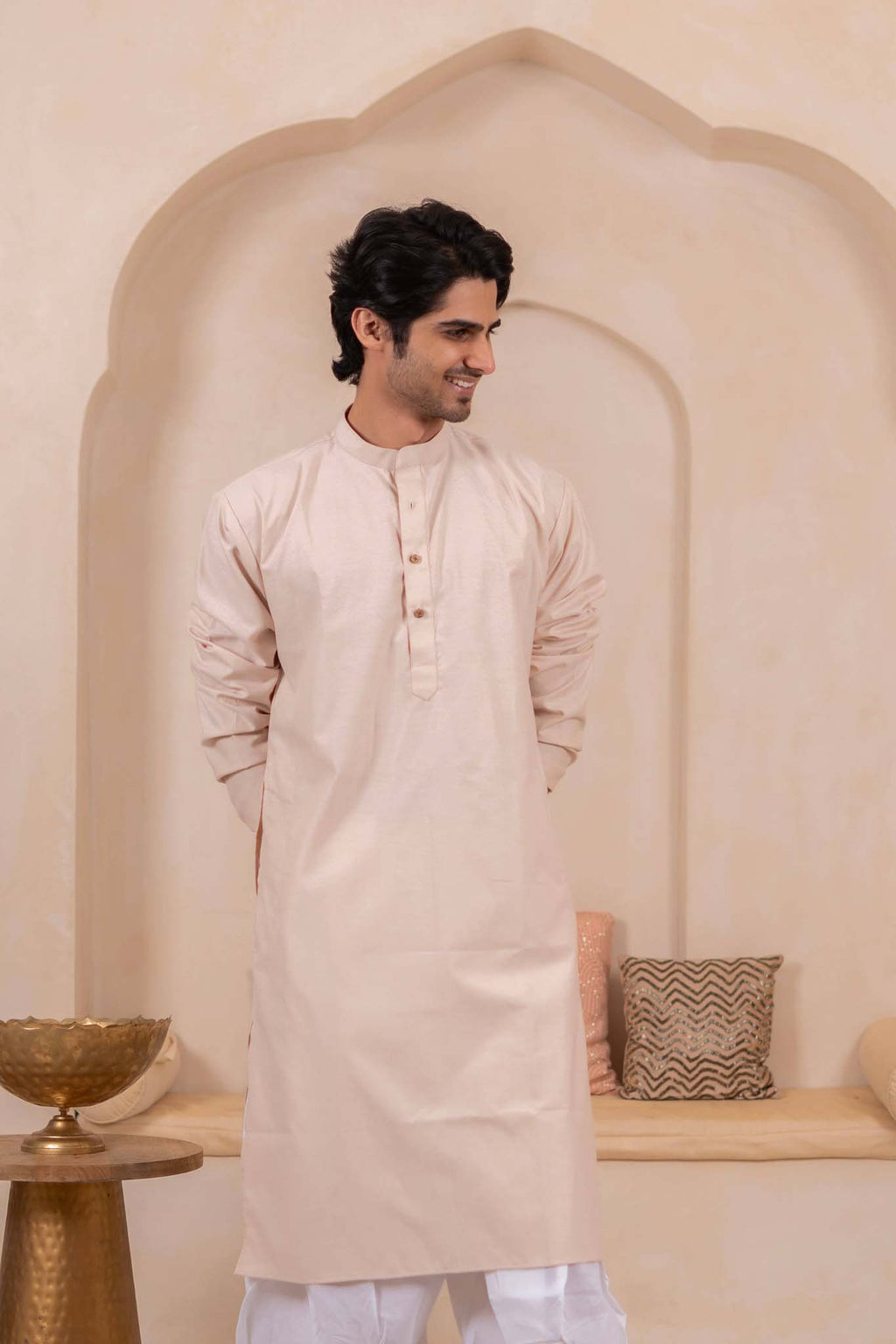 The Solid Pink Oxford Long Kurta for Men