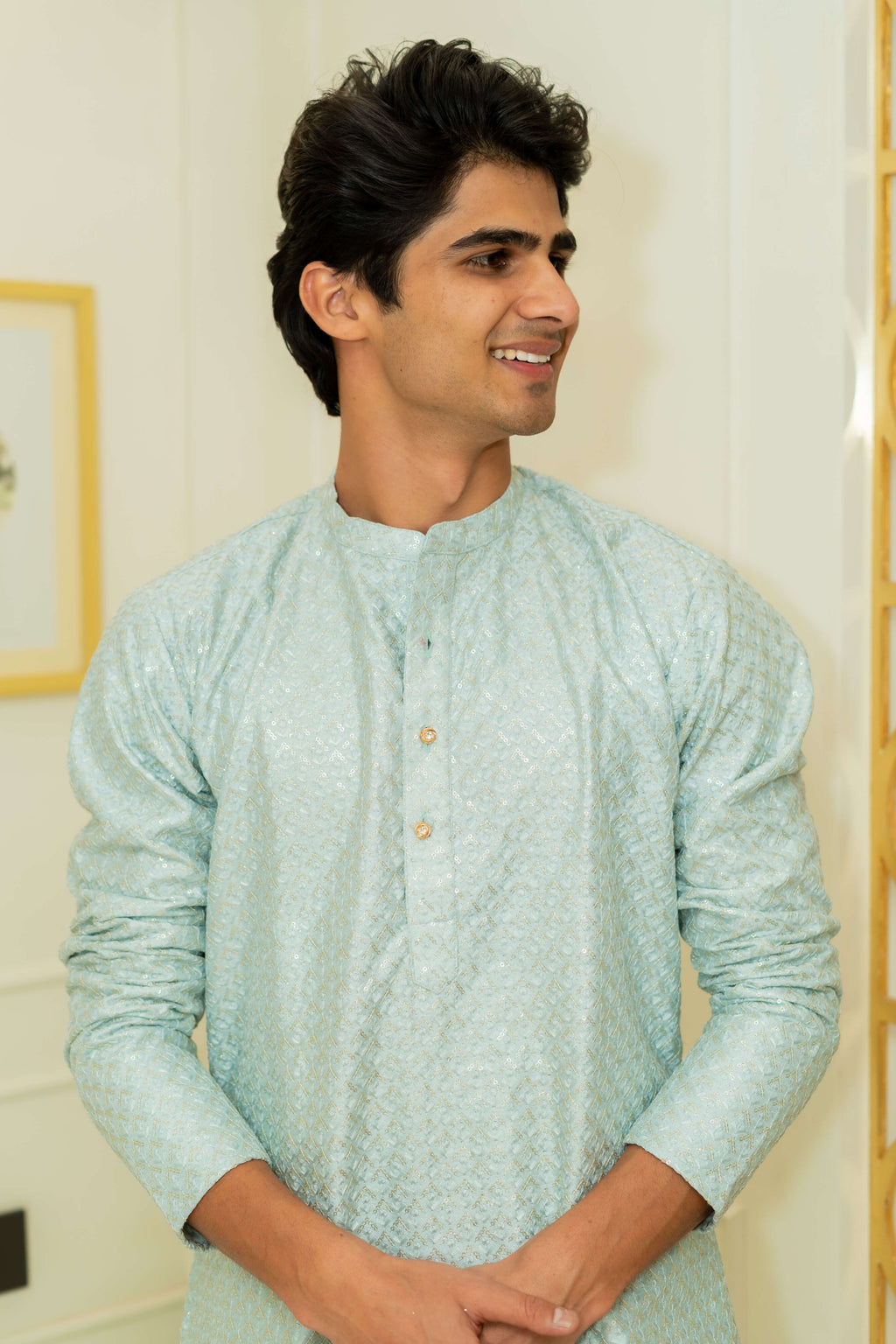 The Steel Grey Chikan Kari And Sequins Work Heavy Long Kurta