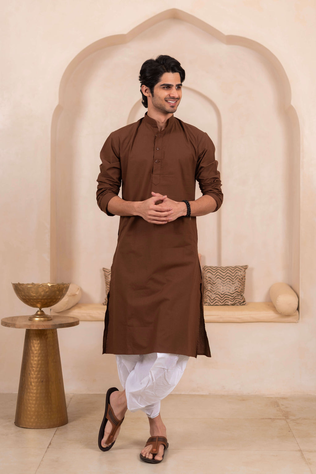 The Solid Brown Long Kurta