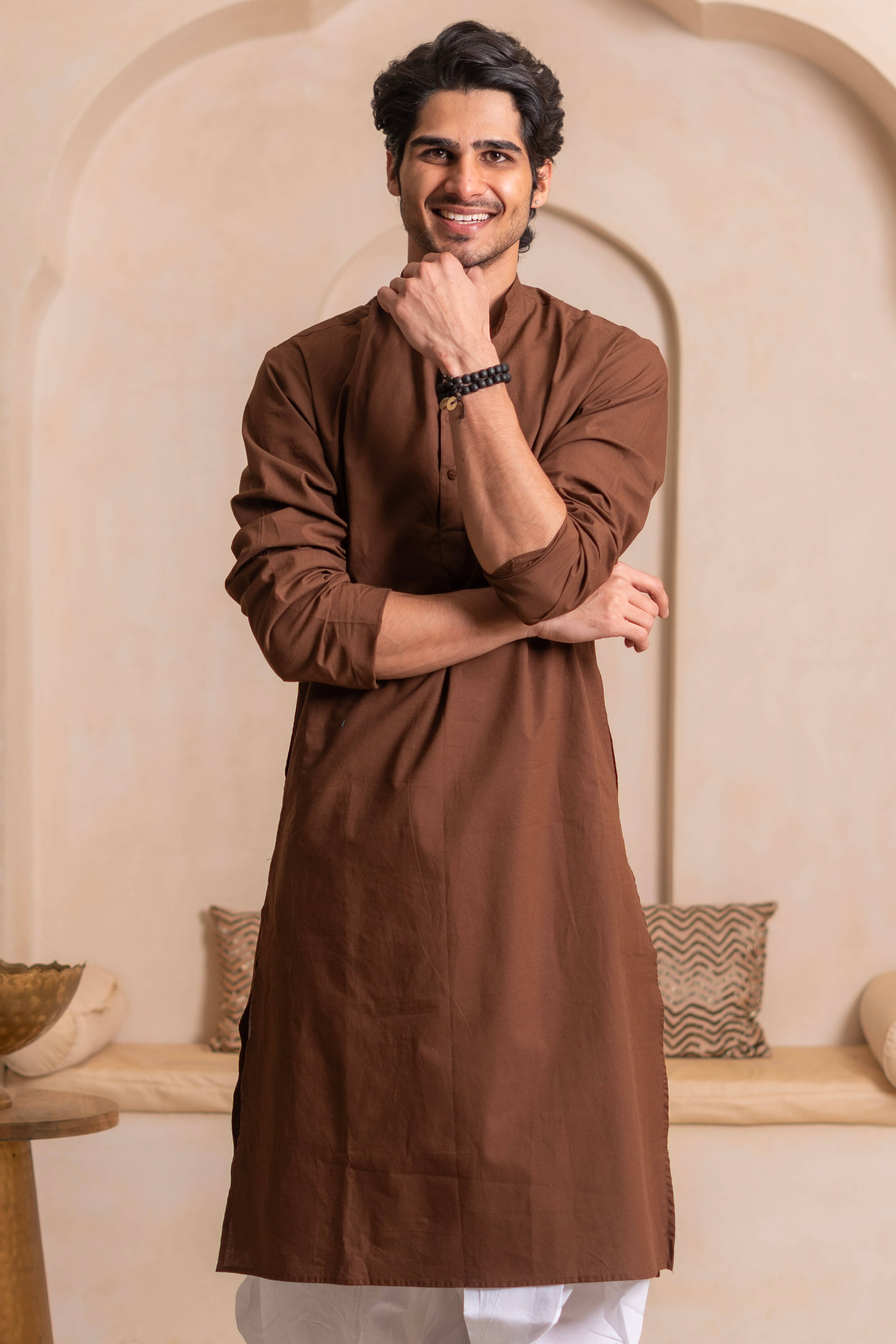 The Solid Brown Long Kurta
