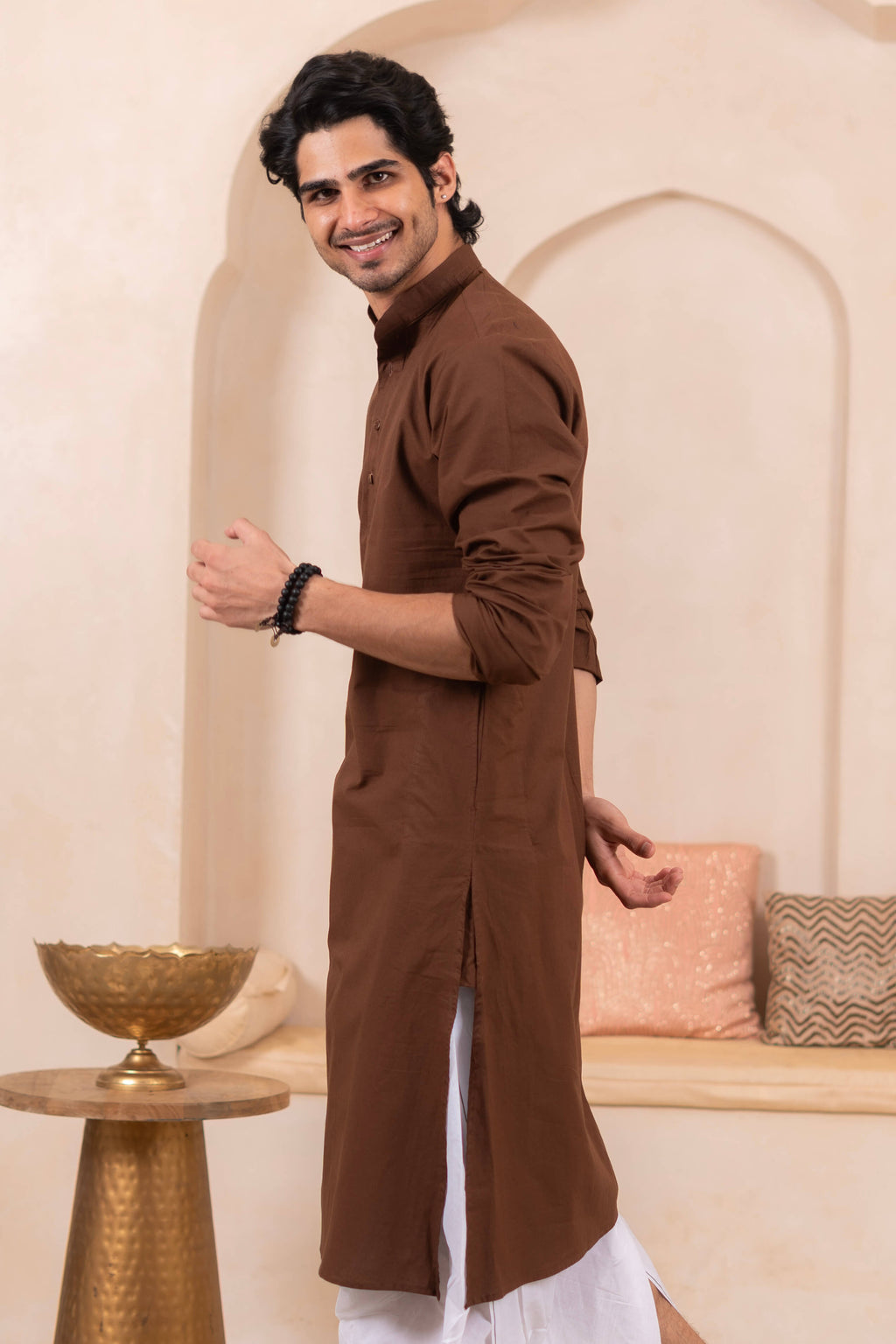 The Solid Brown Long Kurta