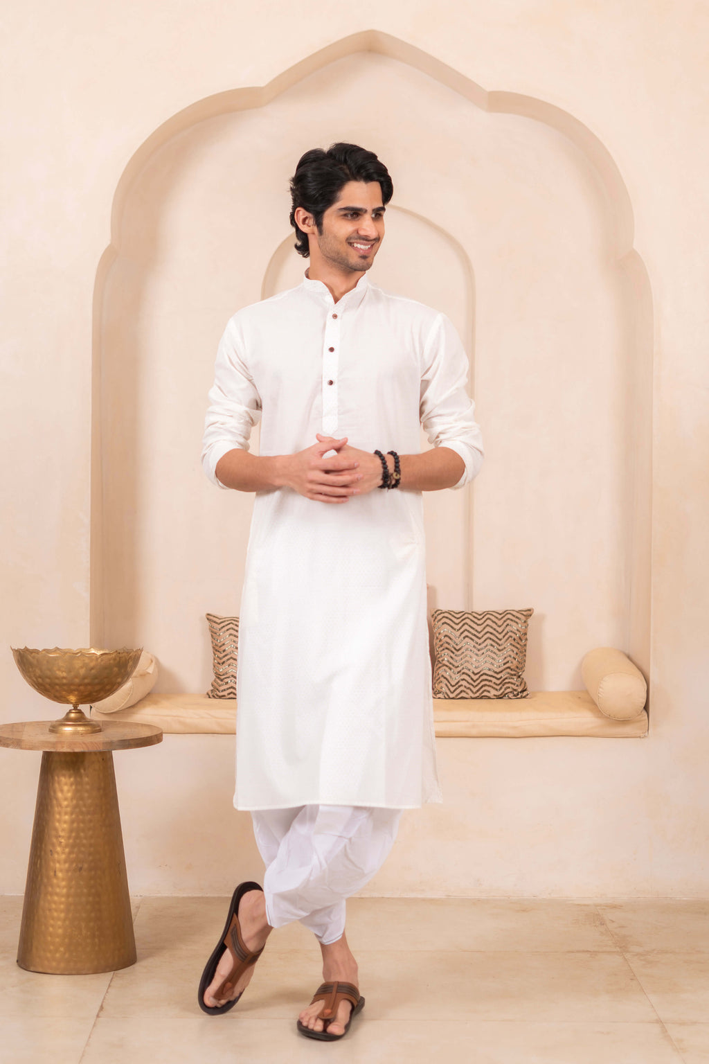 The White Golden Polka Dot Long Kurta