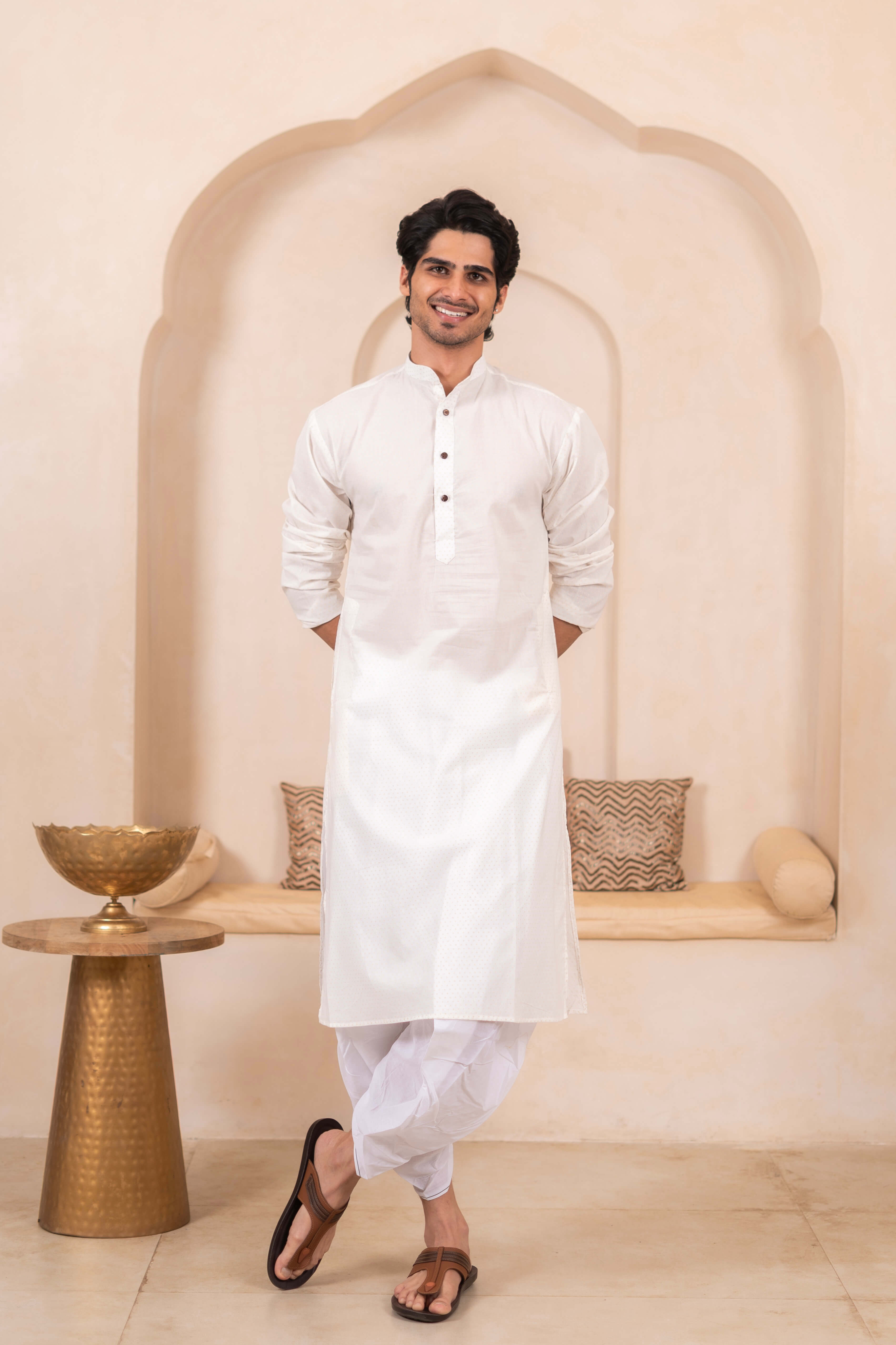 The White Golden Polka Dot Long Kurta