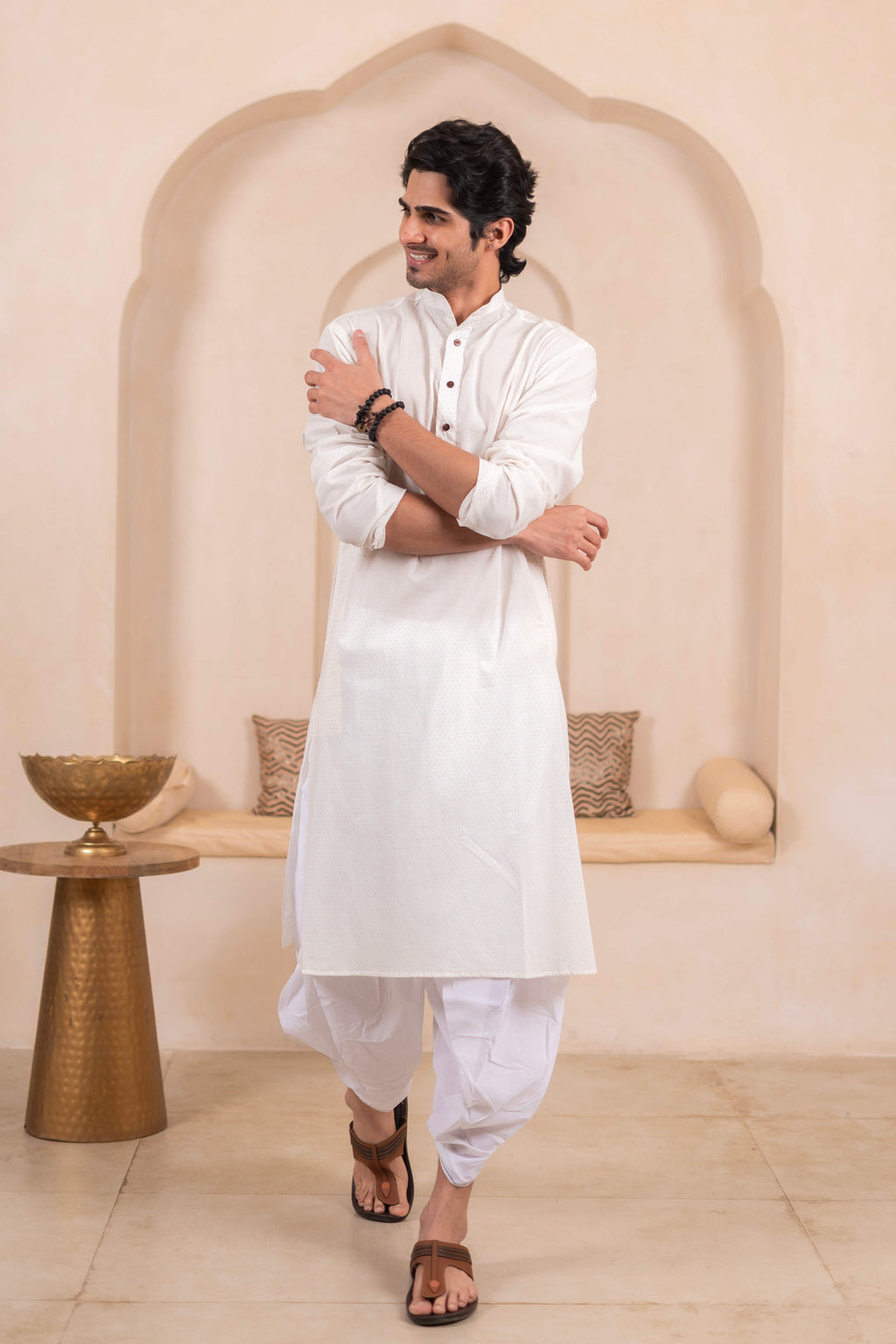 The White Golden Polka Dot Long Kurta