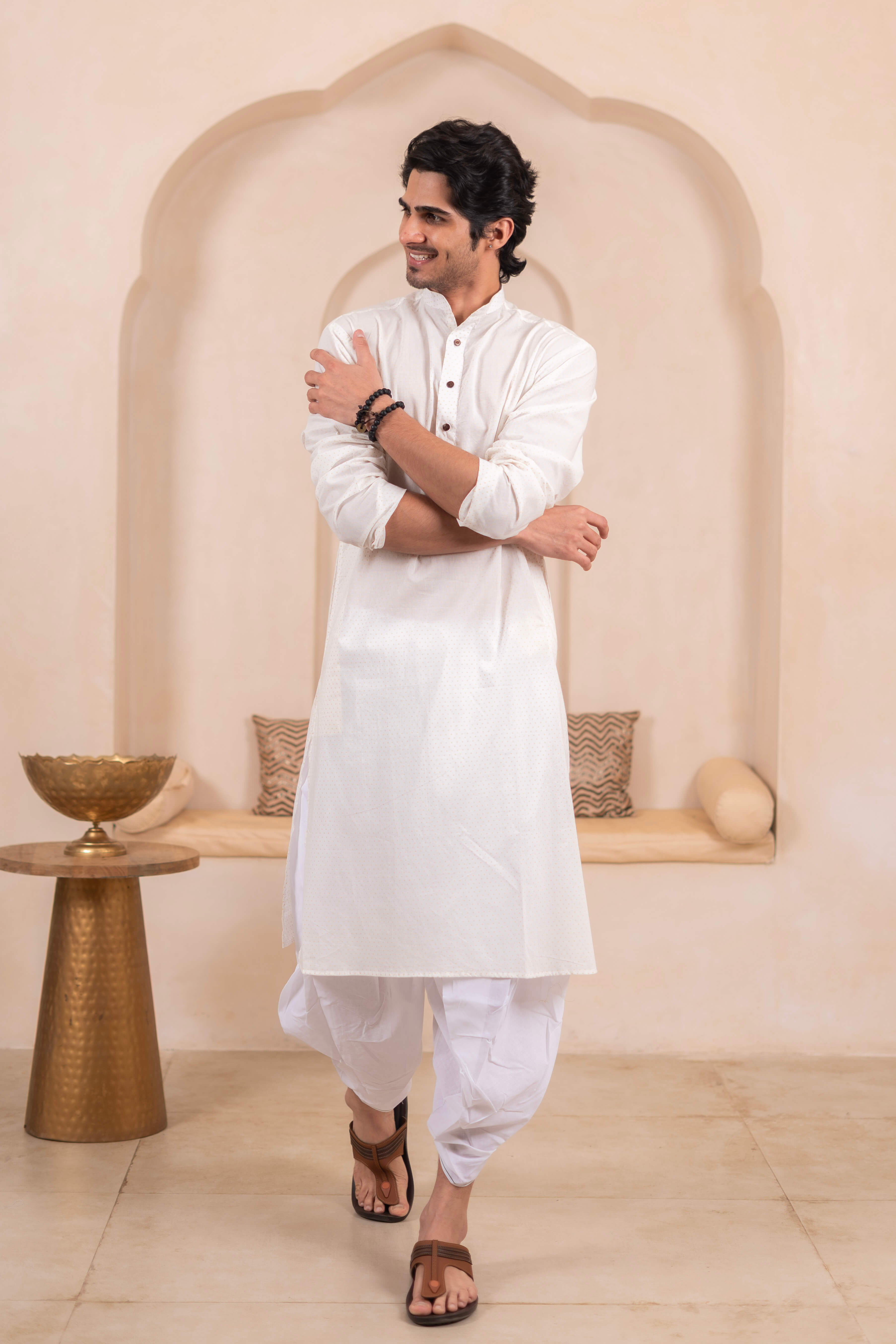 The White Golden Polka Dot Long Kurta