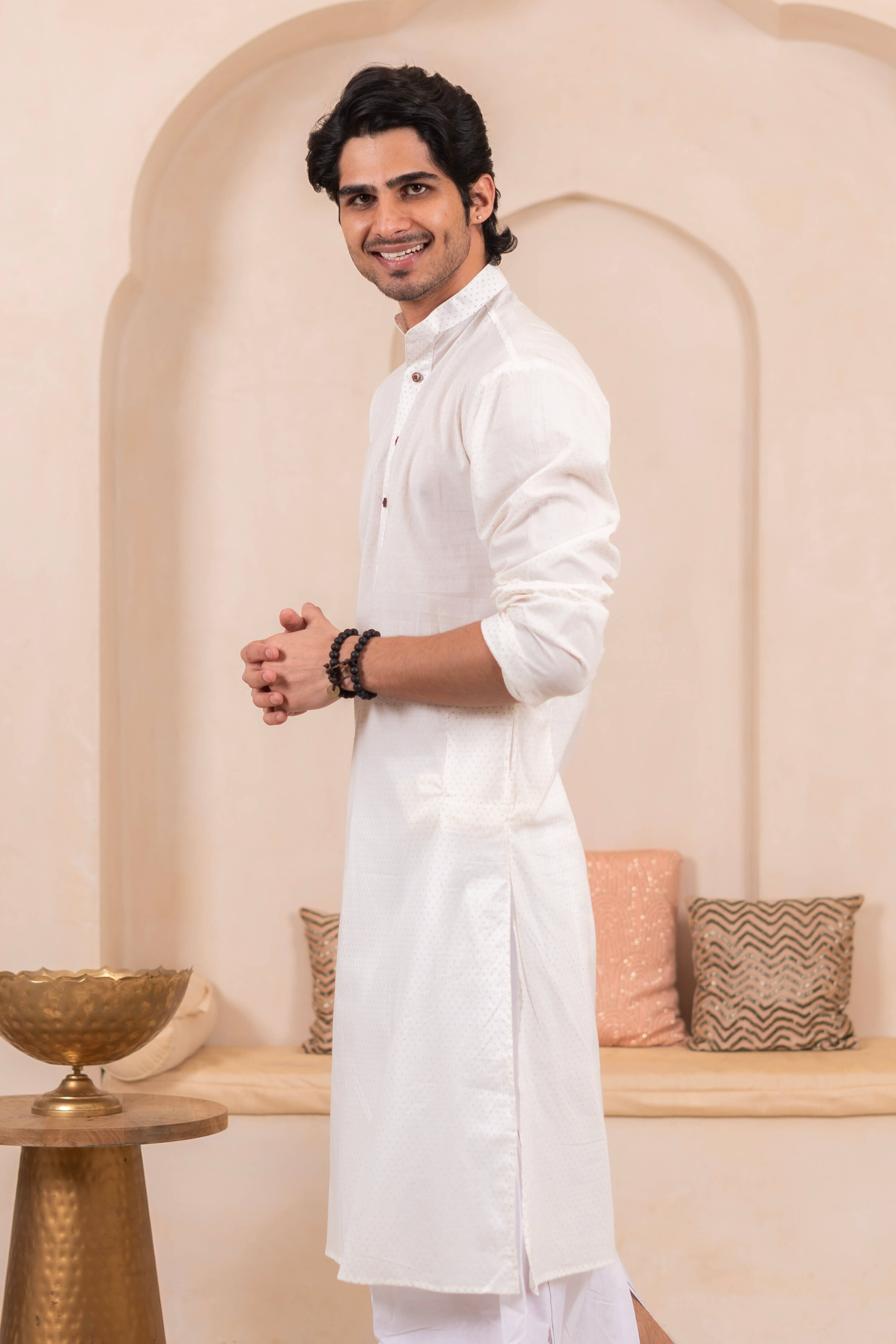 The White Golden Polka Dot Long Kurta