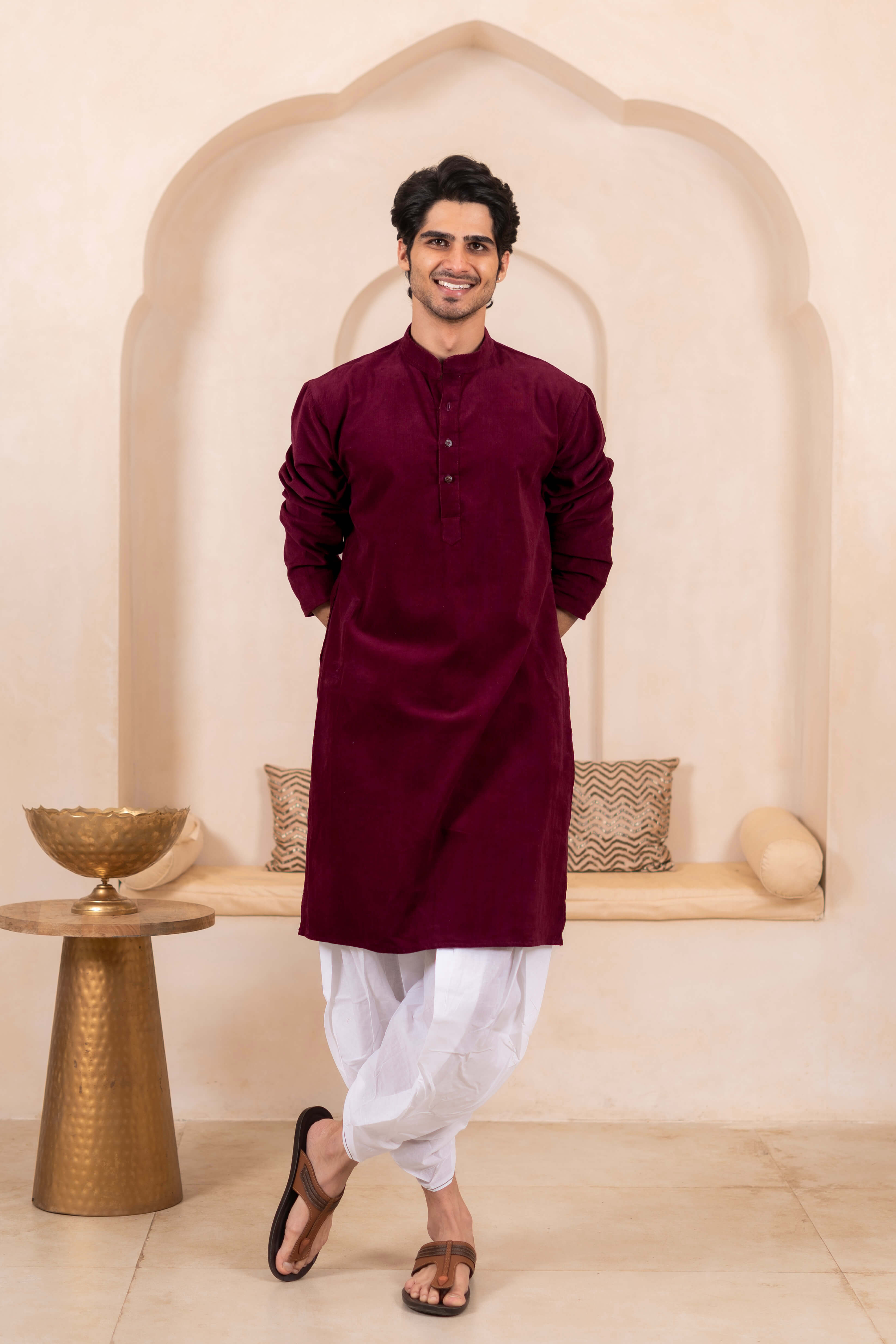 The Classic Maroon Corduroy Long Kurta