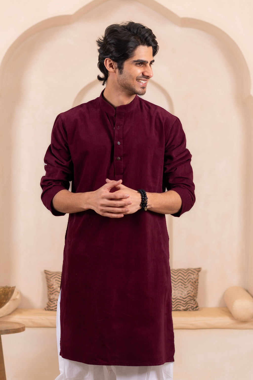 The Classic Maroon Corduroy Long Kurta