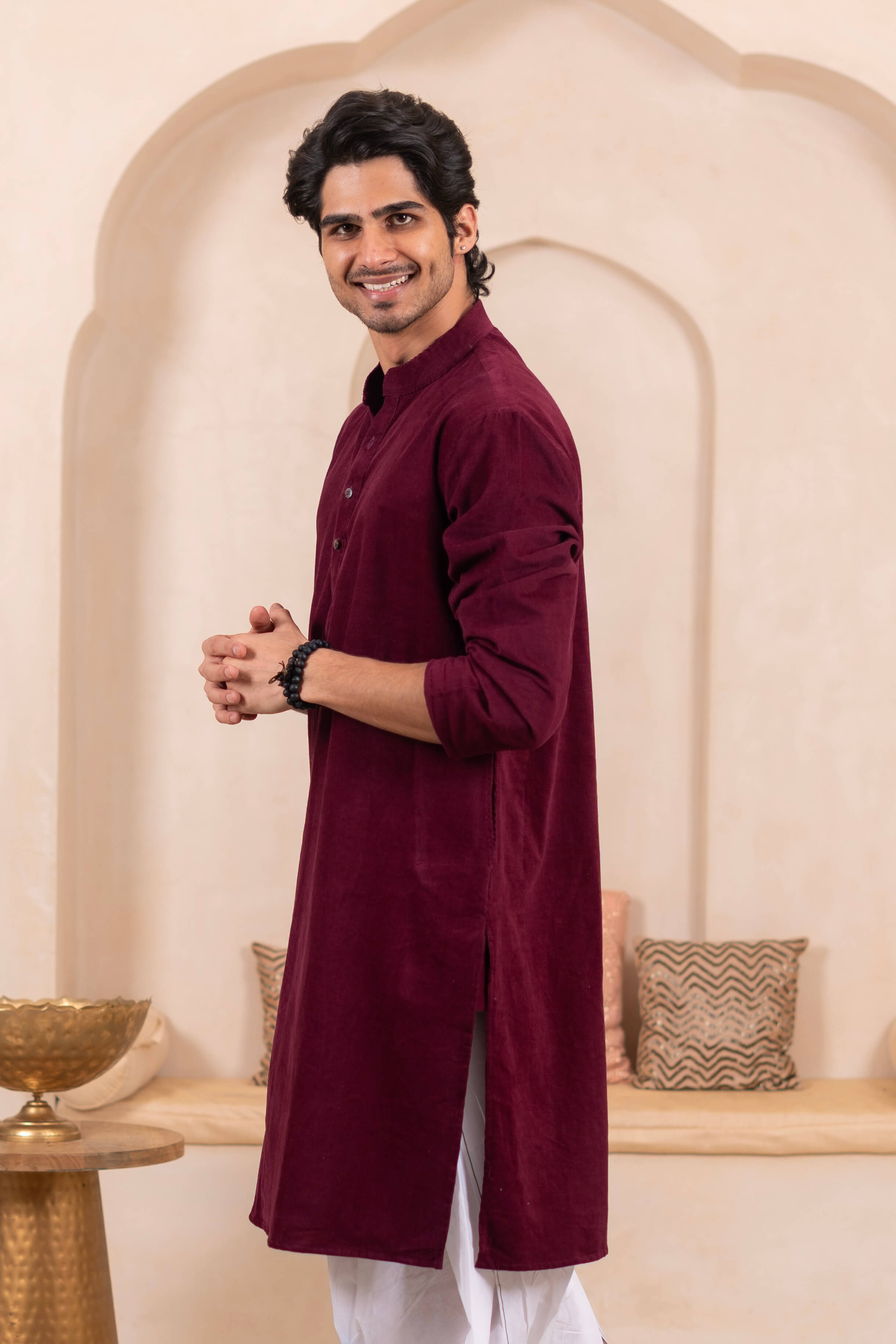 The Classic Maroon Corduroy Long Kurta