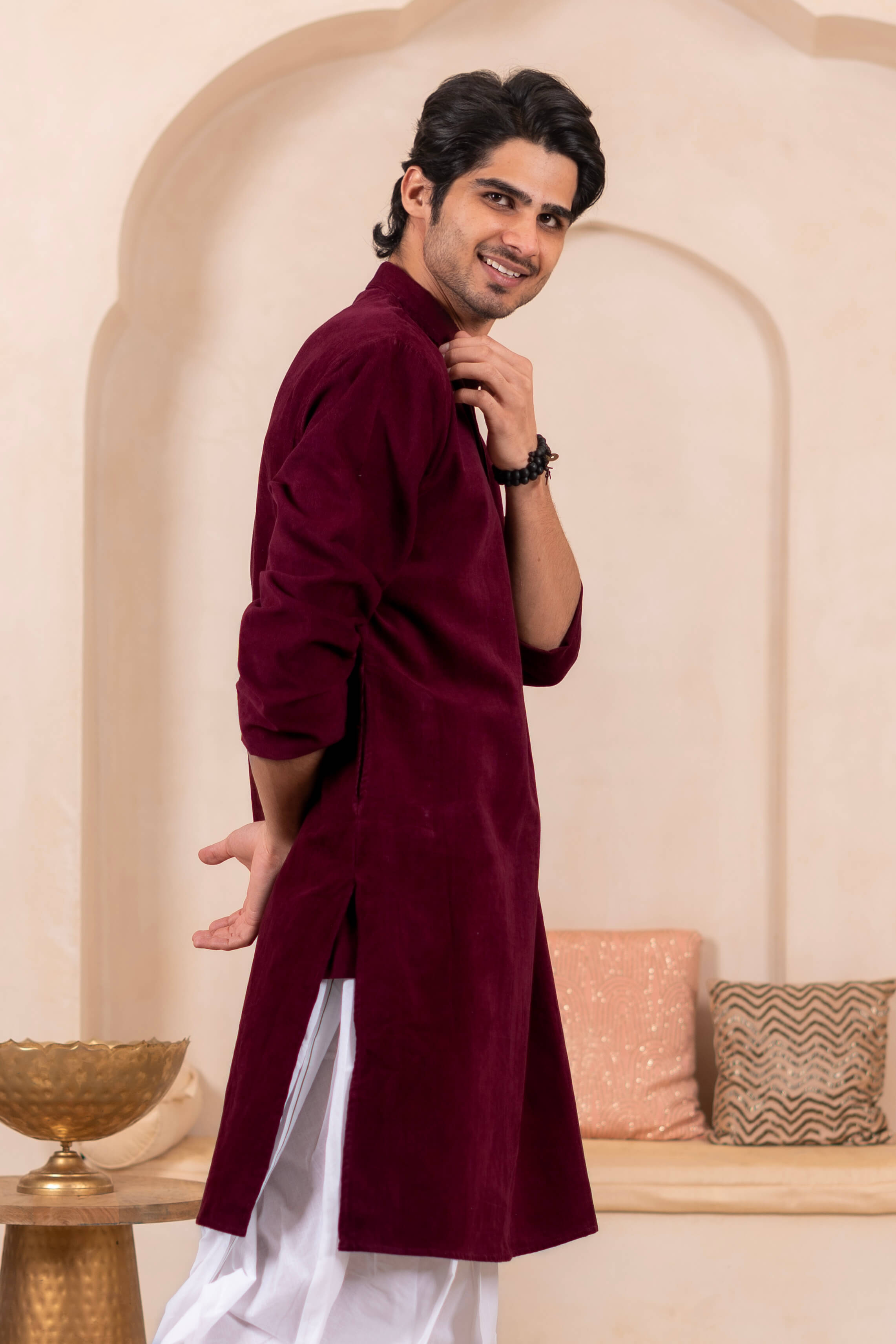 The Classic Maroon Corduroy Long Kurta