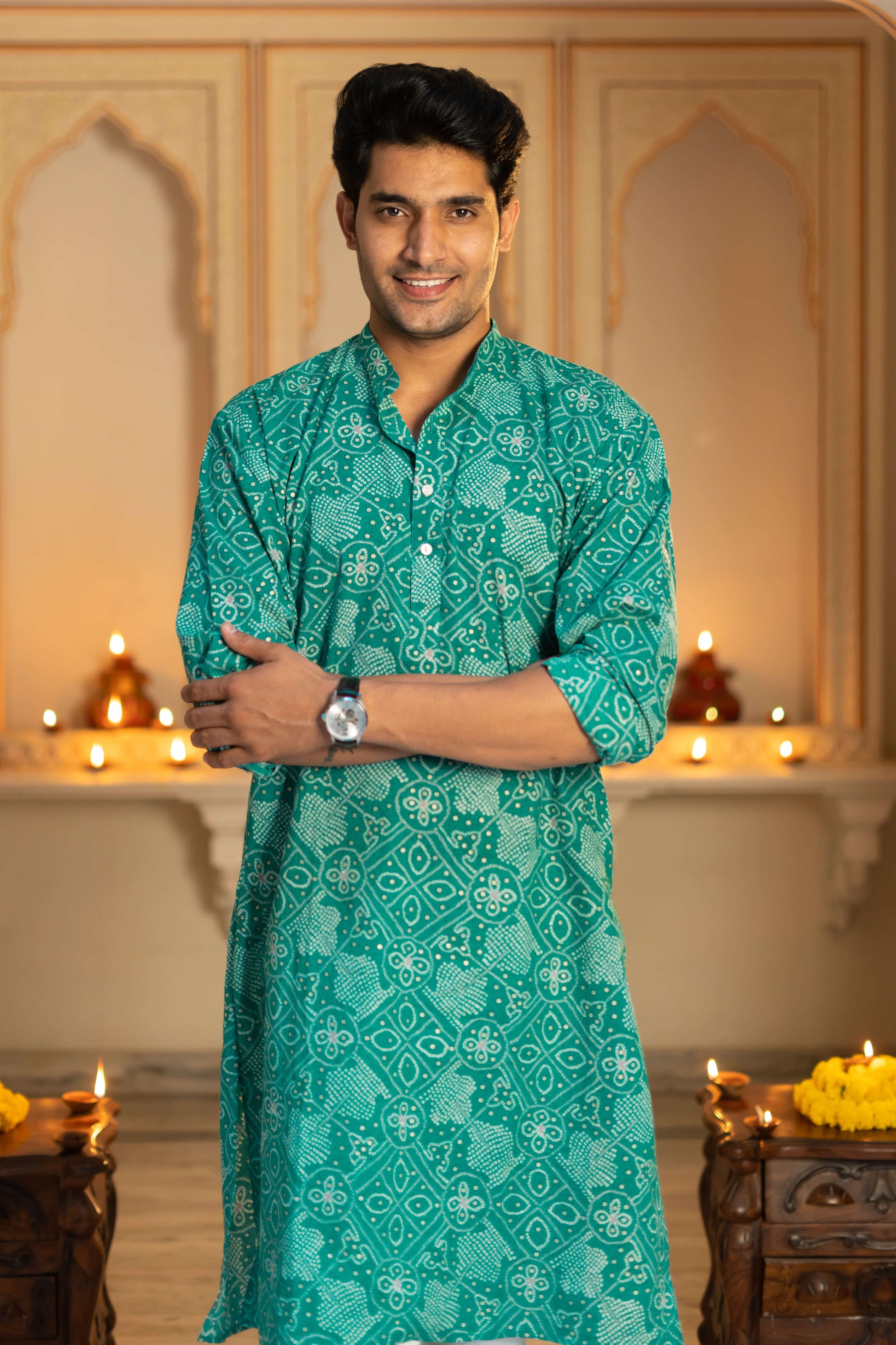 The Sea Green Long Kurta With Foil Print