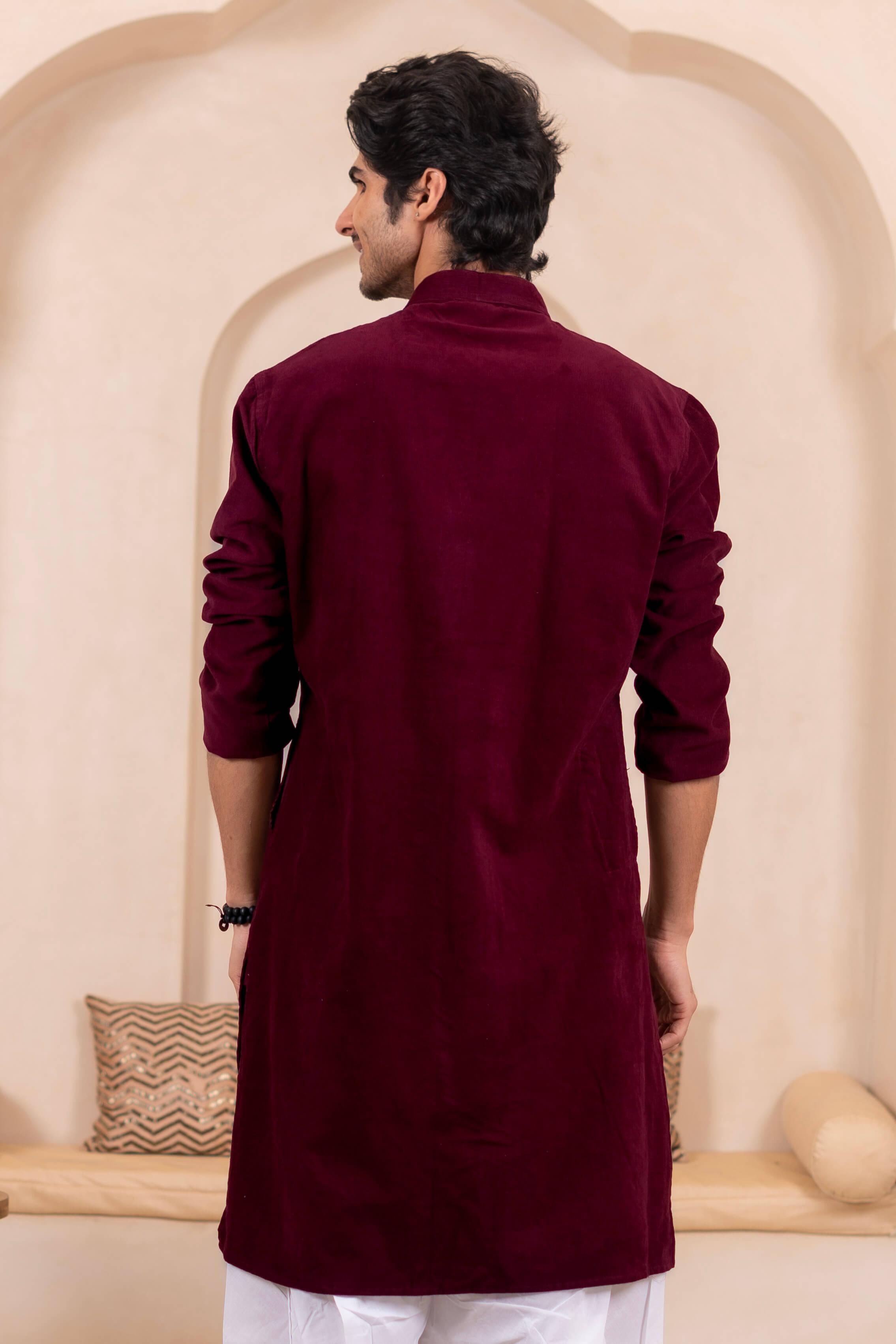 The Classic Maroon Corduroy Long Kurta