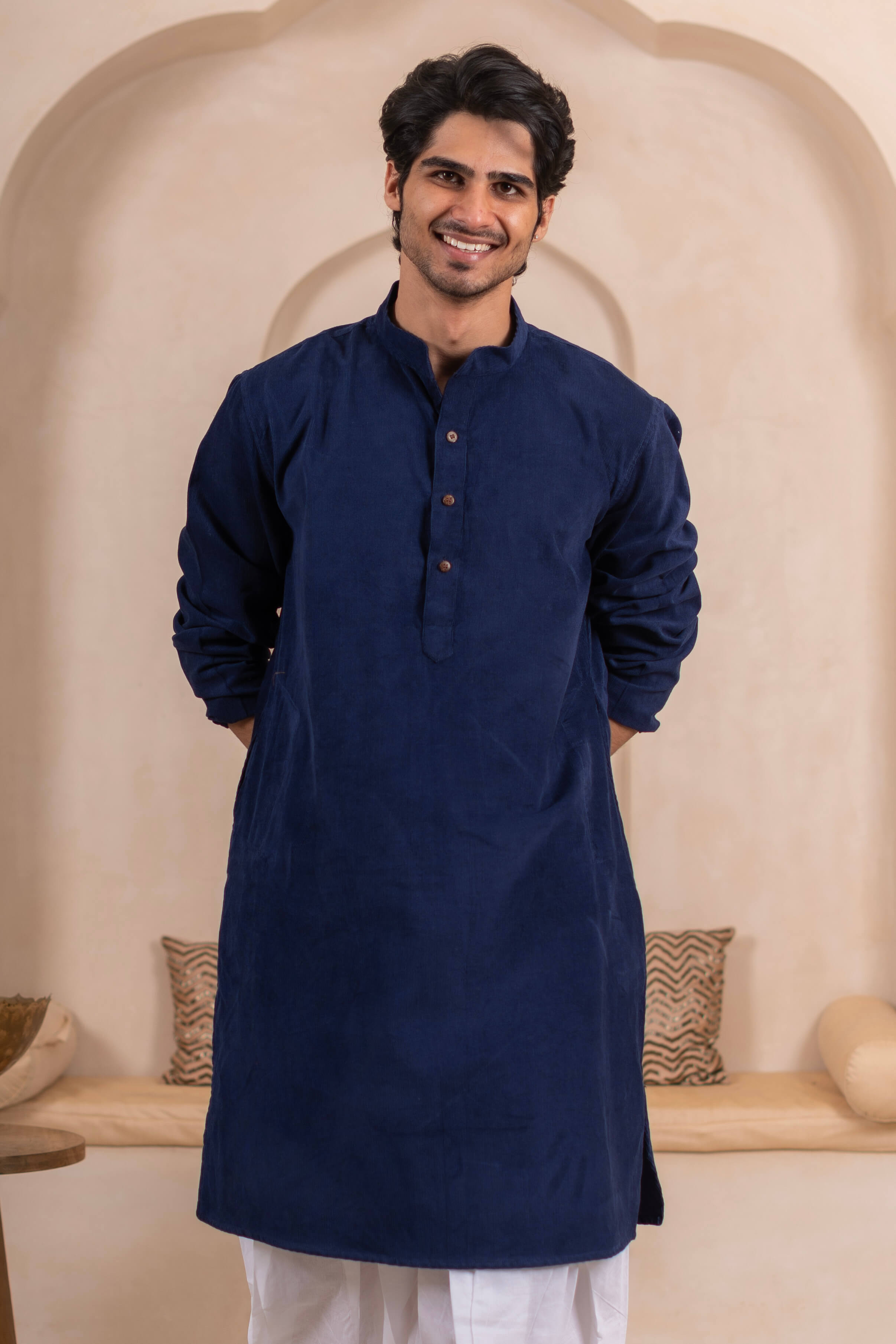 The Sapphire Blue Corduroy Long Kurta