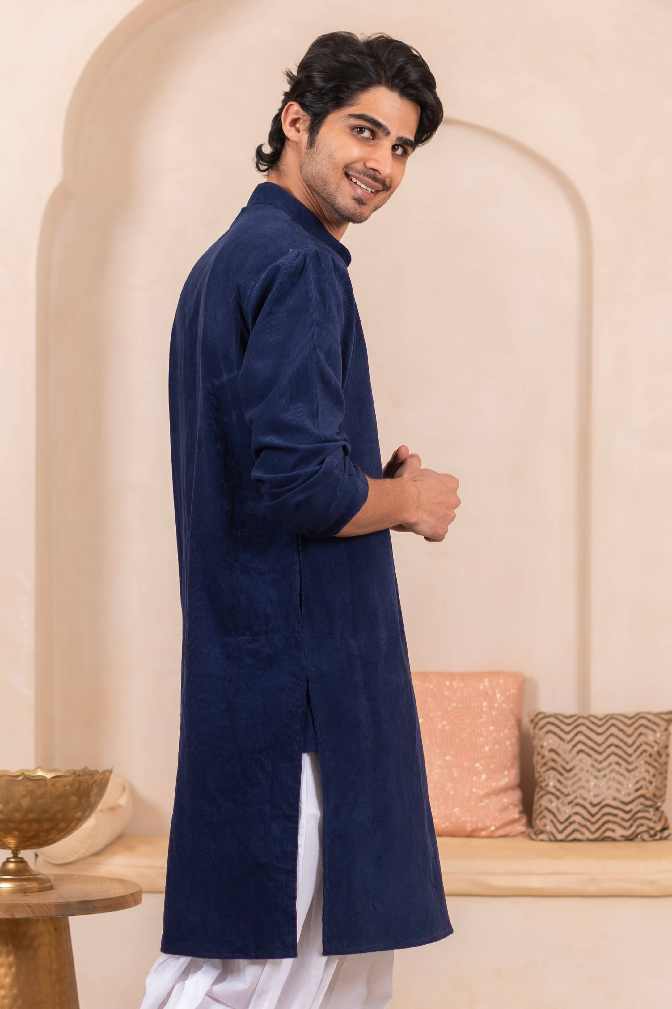 The Sapphire Blue Corduroy Long Kurta