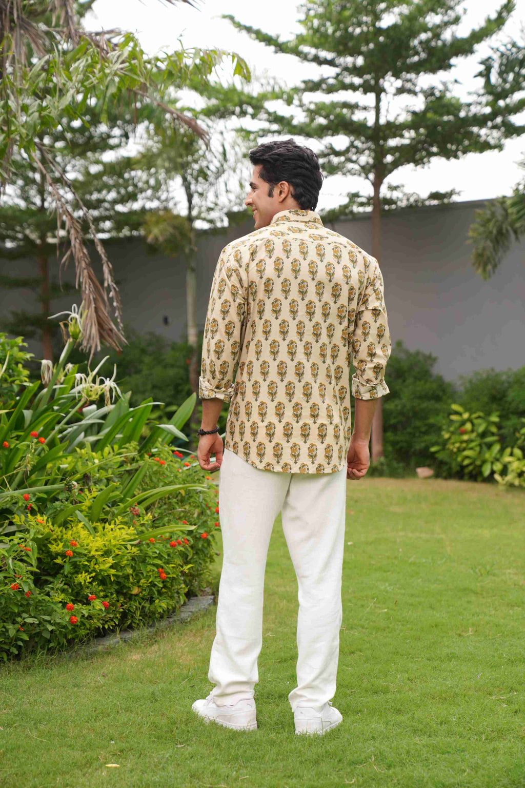 The Beige Color Shirt With Mughal Print