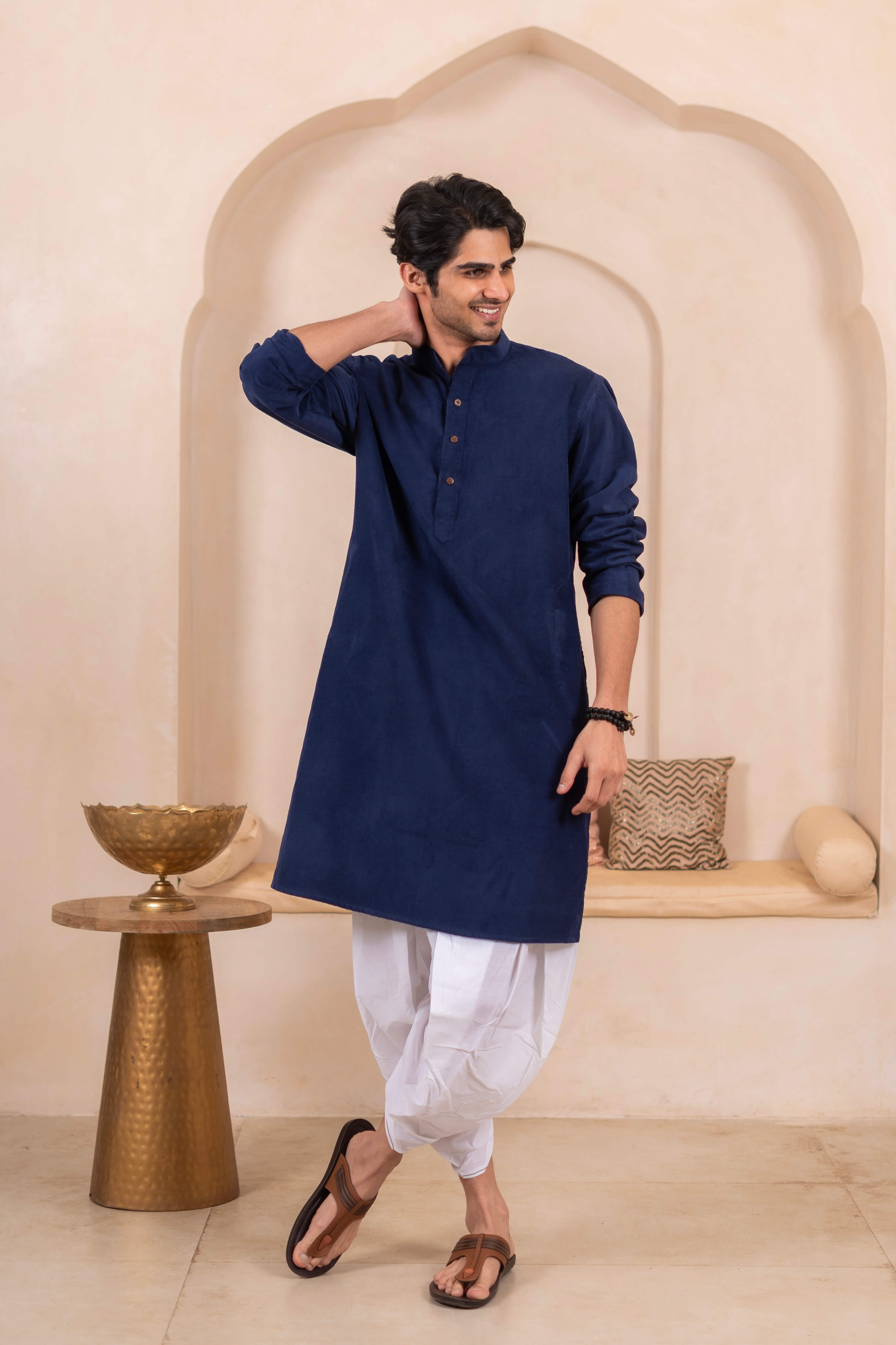 The Sapphire Blue Corduroy Long Kurta