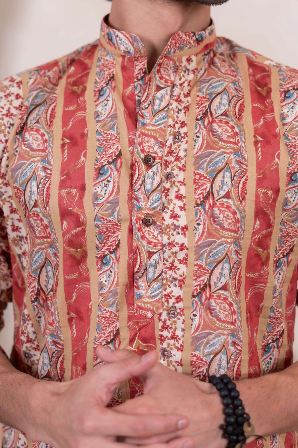 The Multicolor Foil Print Long Kurta With Pink Stripe and Floral Print