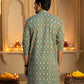 The Traditional Green Kantha Work Geometric Print Long Kurta