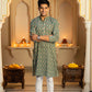 The Traditional Green Kantha Work Geometric Print Long Kurta