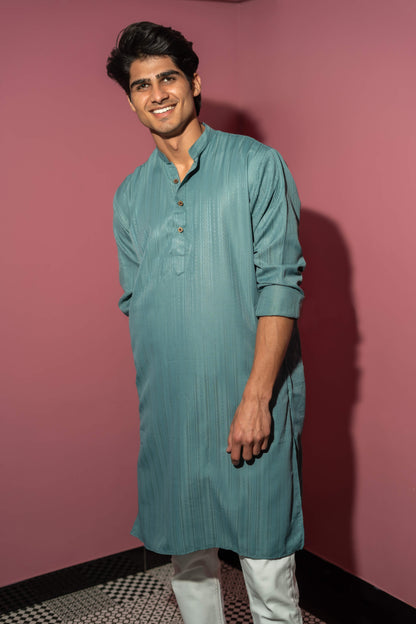 The Emerald Green Self Work Long Kurta