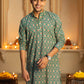 The Traditional Green Kantha Work Geometric Print Long Kurta