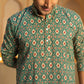 The Traditional Green Kantha Work Geometric Print Long Kurta